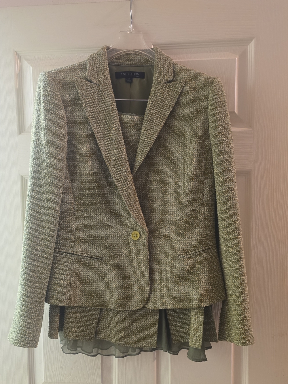 Anne Klein Light Olive Tweed Blazer & Skirt Set [Size 10]